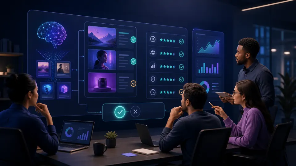 Marketing team reviewing AI campaign recommendations before approval