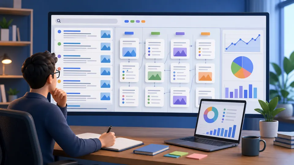 SEO researcher comparing search-result topics and marketing content ideas