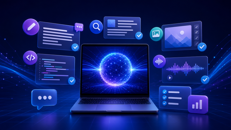 Best free AI tools for writing, research, design, coding, audio and productivity