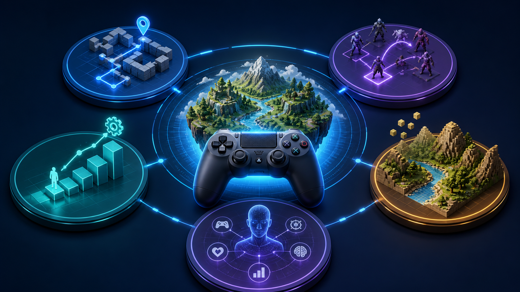 Five layers of artificial intelligence in games around a digital game world