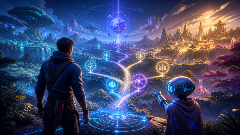 AI-powered game world with adaptive paths and an intelligent companion